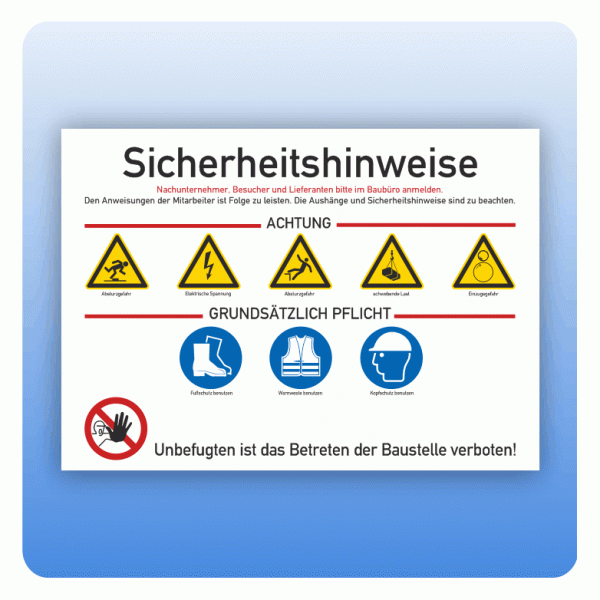 Sicherheitshinweise für Baustellen mit Anweisungen