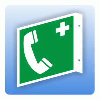 Fahnenschild Rettungszeichen E004 Notruftelefon ISO 7010
