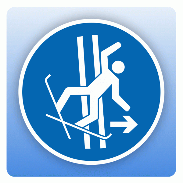 Gebotsschild M035 Im Fall eines Sturzes Schleppspur sofort verlassen