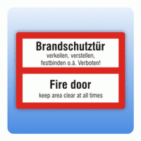 Aufkleber Feuerwehrzeichen Brandschutztür deutsch englisch nach DIN 4066