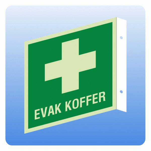 Fahnenschild Rettungszeichen Evak Koffer