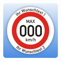 Geschwindigkeitsaufkleber mit Wunschtext (Var. 1)