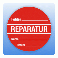 Qualitätssicherung Aufkleber "Reparatur Fehler" rund in rot