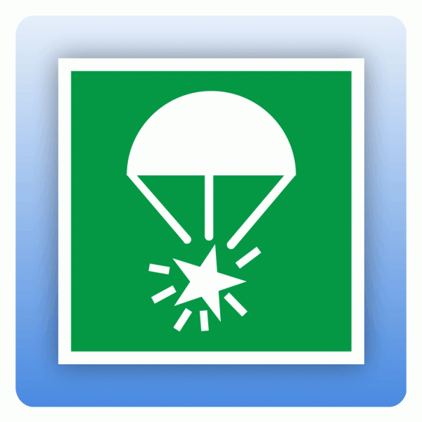 Aufkleber Rettungszeichen E049 Fallschirm-Signalrakete ISO 7010