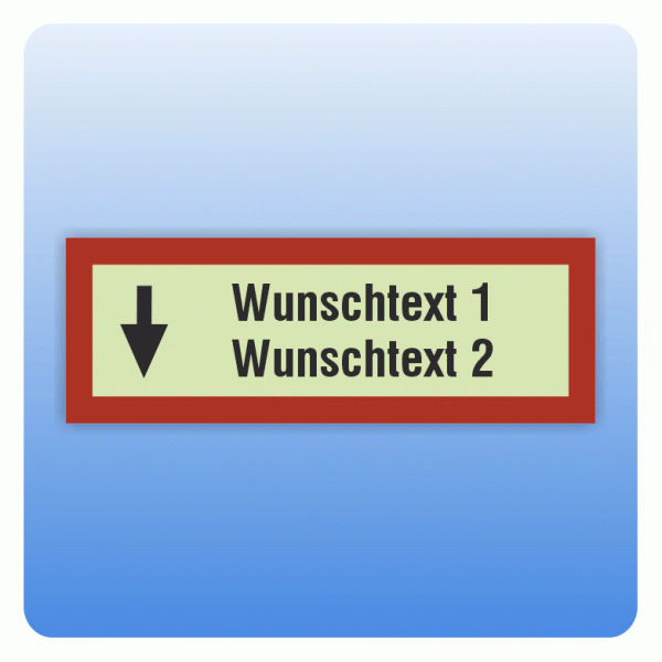 Feuerwehrzeichen Wunschtext zweizeilig mit Pfeil nach unten nach DIN 4066