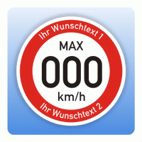 Geschwindigkeitsaufkleber mit Wunschtext (Var. 2)