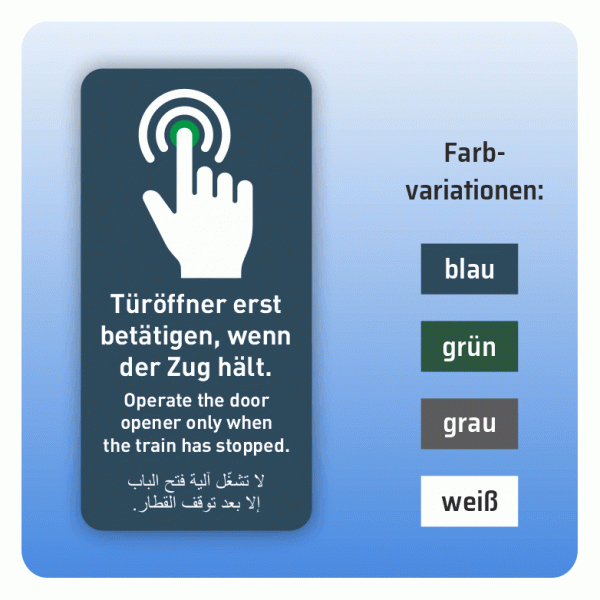 Aufkleber Bus und Bahn - Türöffner erst betätigen wenn der Zug hält