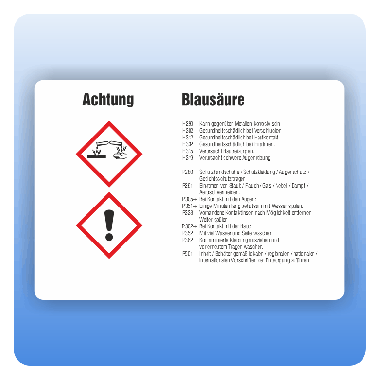 Gefahrstoffaufkleber Blausäure für Behälter von 3 bis 50 Liter ...