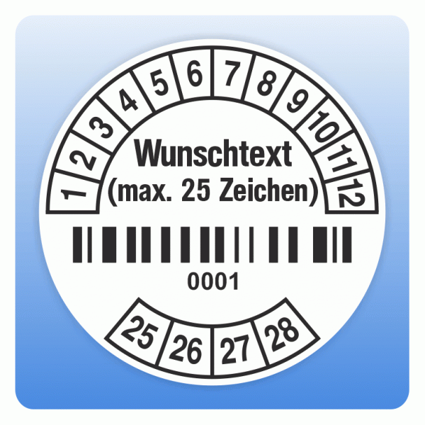 Prüfplakette mit Barcode und Wunschtext