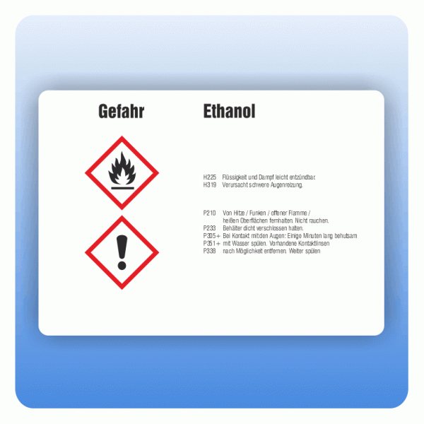 Gefahrstoffaufkleber Ethanol für Behälter von 3 bis 50 Liter