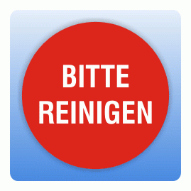 Qualitätssicherung Aufkleber "Bitte reinigen" rund in rot