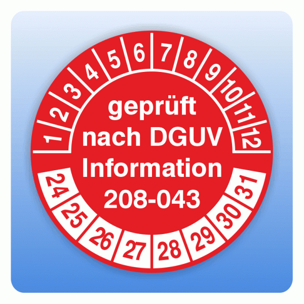 Prüfplakette geprüft nach DGUV Information 208-043