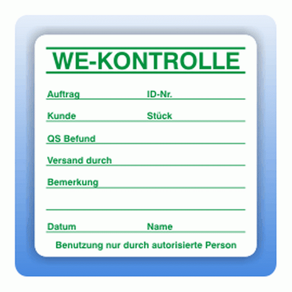 Qualitätssicherung Aufkleber "WE-Kontrolle" in grün