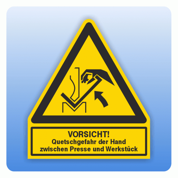 Kombi Warnsymbol Vorsicht Quetschgefahr der Hand zwischen Presse und Werkstück W031