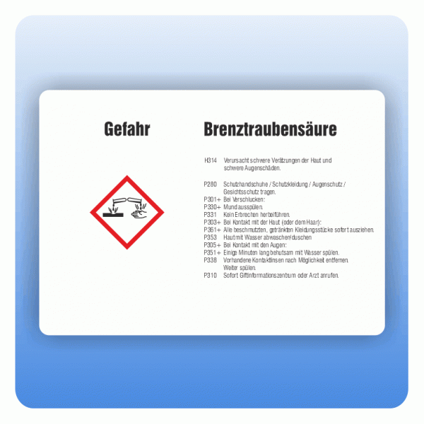 Gefahrstoffaufkleber Brenztraubensäure für Behälter bis 3 Liter